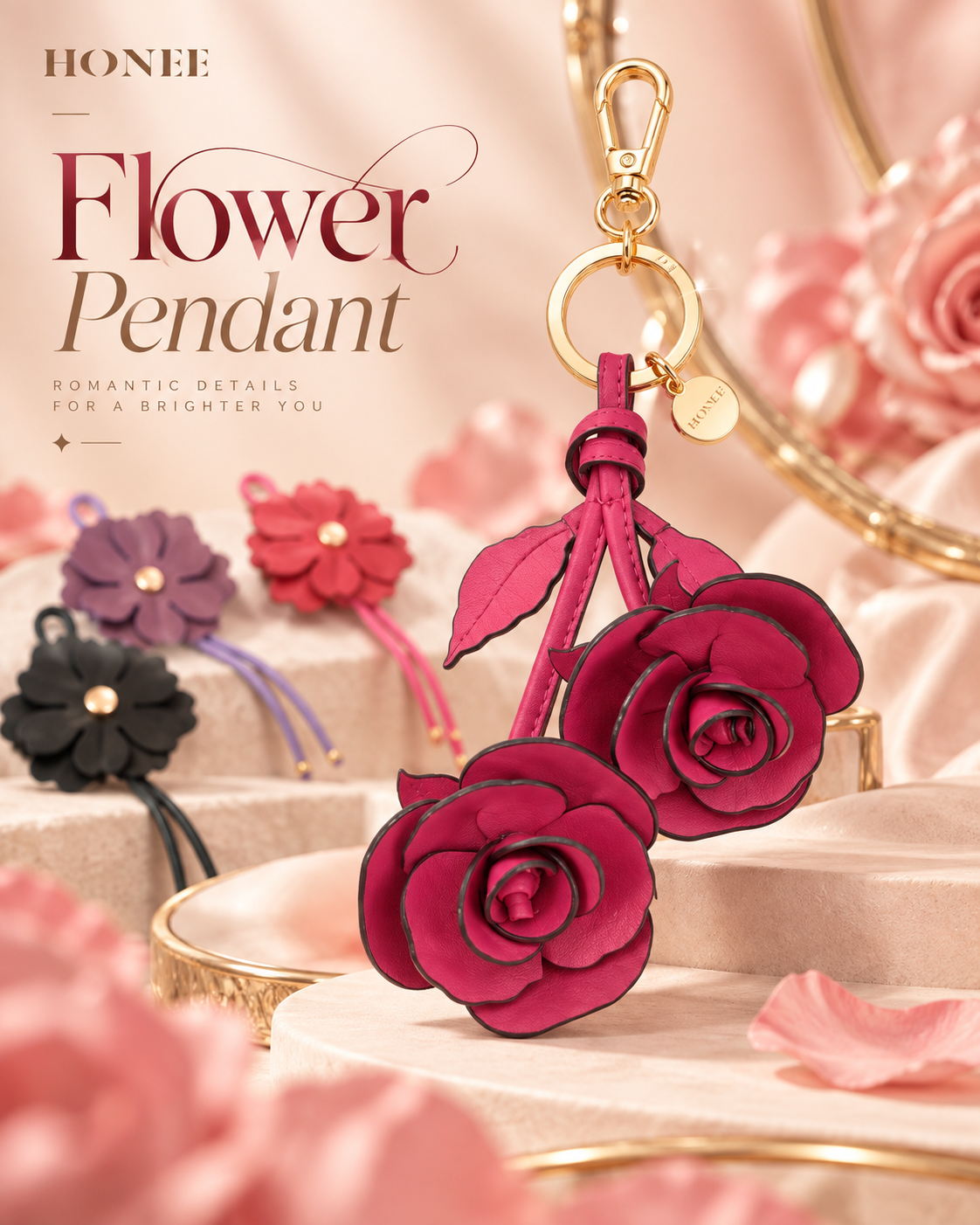 HONEE Leather Flower Pendant