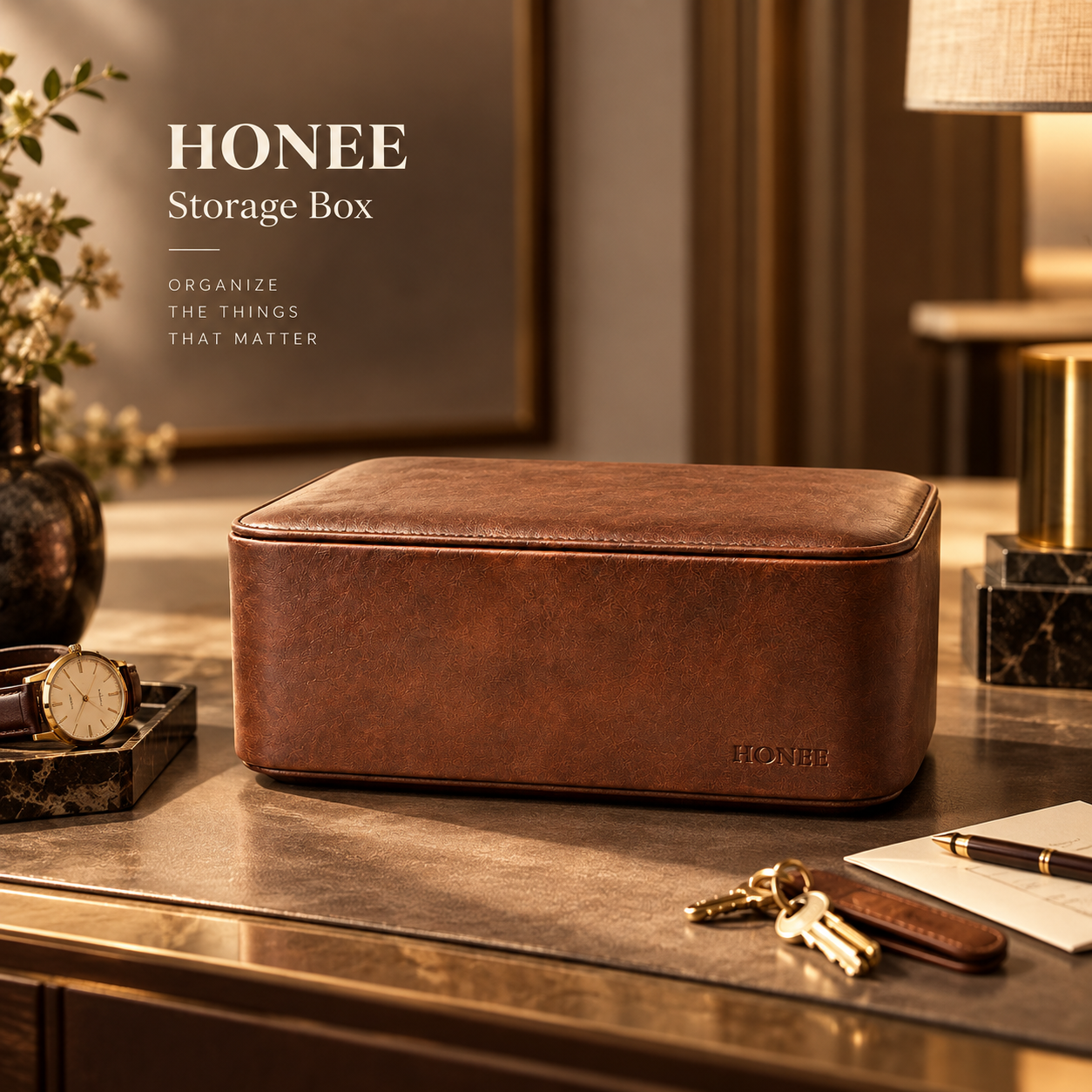 HONEE Two-Compartment Leather Storage Box